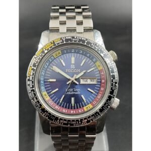 Ricoh World Timer Automatic Men?s Watch ? Stainless Steel, Multi-Time Zone, Day-Date Display