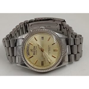 Ricoh Dynamic Wide 21 Jewels Men?s Watch ? Gold Dial, Day-Date, Stainless Steel Bracelet